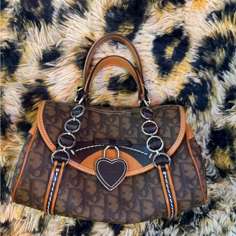 Auth DIOR/ChristianDior Romantique - Dark Brown Brown PVC Leather Handbag